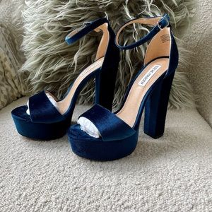 Steve Madden Gonzo Midnight Blue Velvet Platforms